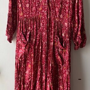 Floral Red Long Sleeve Dress